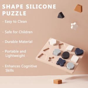 Mamimami Home Toddlers Shape Puzzle Montessori Learning Shape Toy Board for Kids Preschool Boys & Girls Educational Learning Silicone Shape Toys