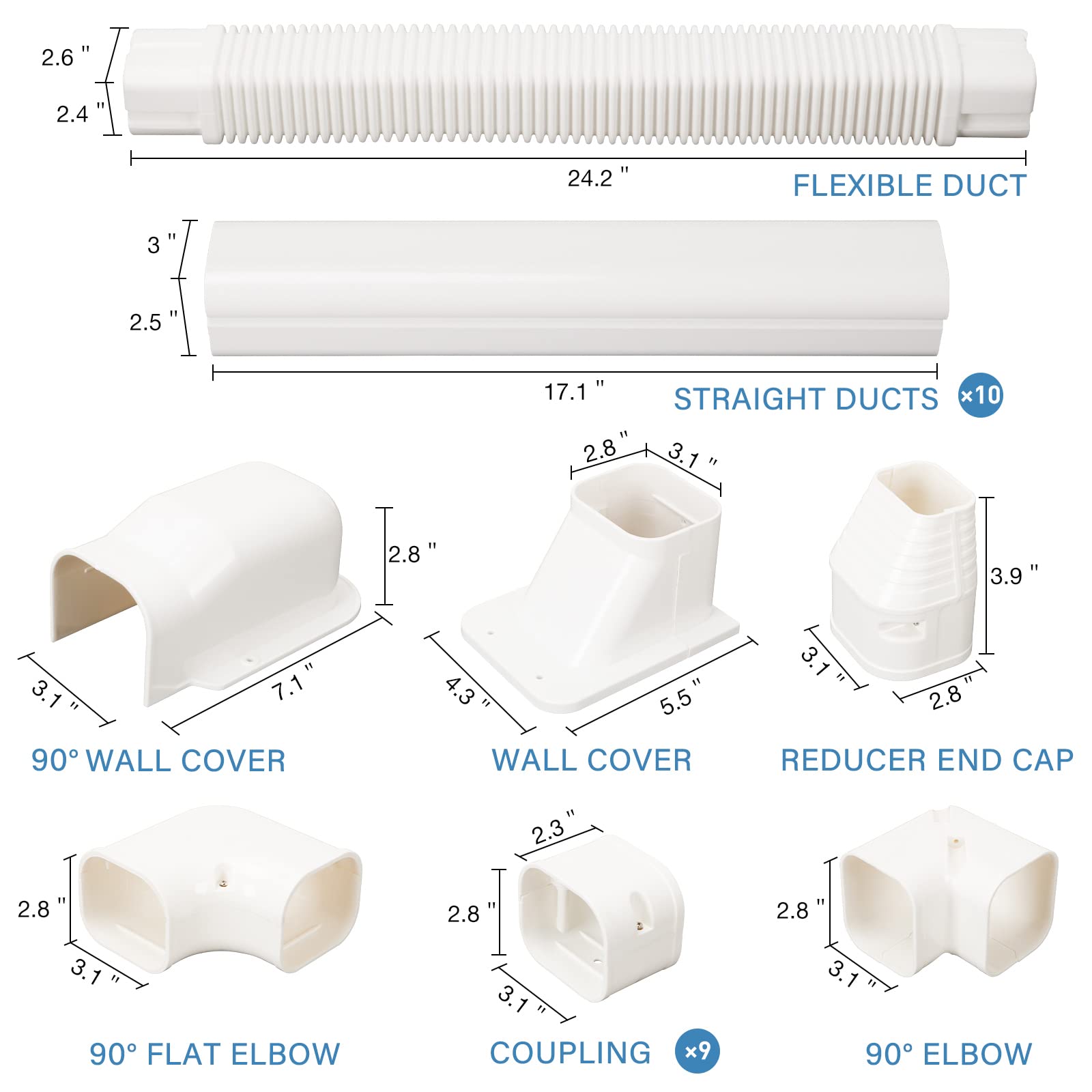 3" W 16.1Ft L Line Set Cover Kit for Mini Split Air Conditioners Decorative PVC Slim Line Cover for Central AC & Heat Pumps Systems Tubing Cover (3" W 16.1Ft L)