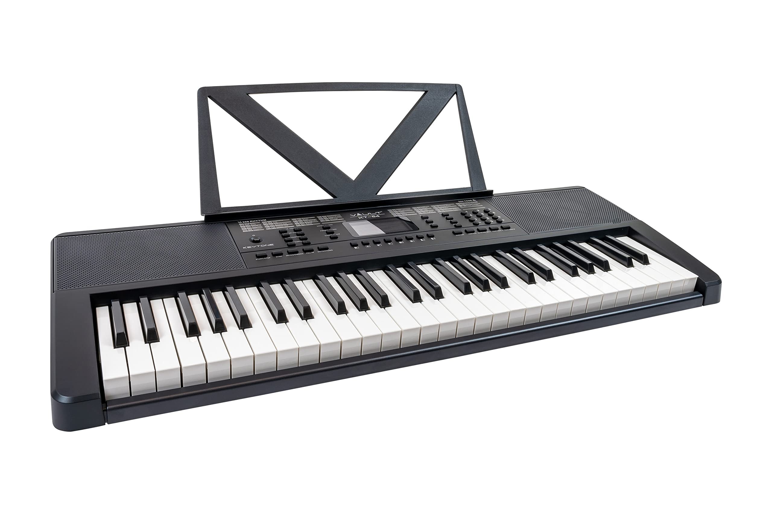 Vault KT-54 Keytone 54-Key Electronic Keyboard - Black Bundle with Adjustable Stand, Bench, Headphones, Keyboard Stickers, Austin Bazaar Instructional DVD, and Polishing Cloth