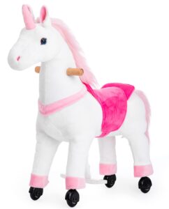 ponyeehaw ride on unicorn toys, kids ride on horse riding horse toys ride on toys for 3-5 years old, premium plush animals toys walking horse with wheels 29.92" l x 9.84" w x 31.12" h