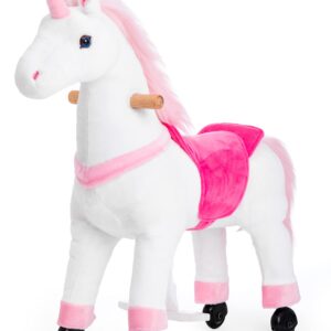 PONYEEHAW Ride on Unicorn Toys, Kids Ride on Horse Riding Horse Toys Ride on Toys for 3-5 Years Old, Premium Plush Animals Toys Walking Horse with Wheels 29.92" L x 9.84" W x 31.12" H