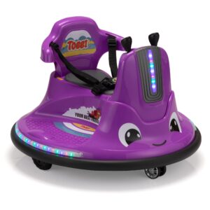 tobbi snail bumper car 12v electric ride on toy battery powered electric vehicle with remote control/diy sticker/360 degree spin/led lights gifts for kids & toddlers age 3-9(dark purple)