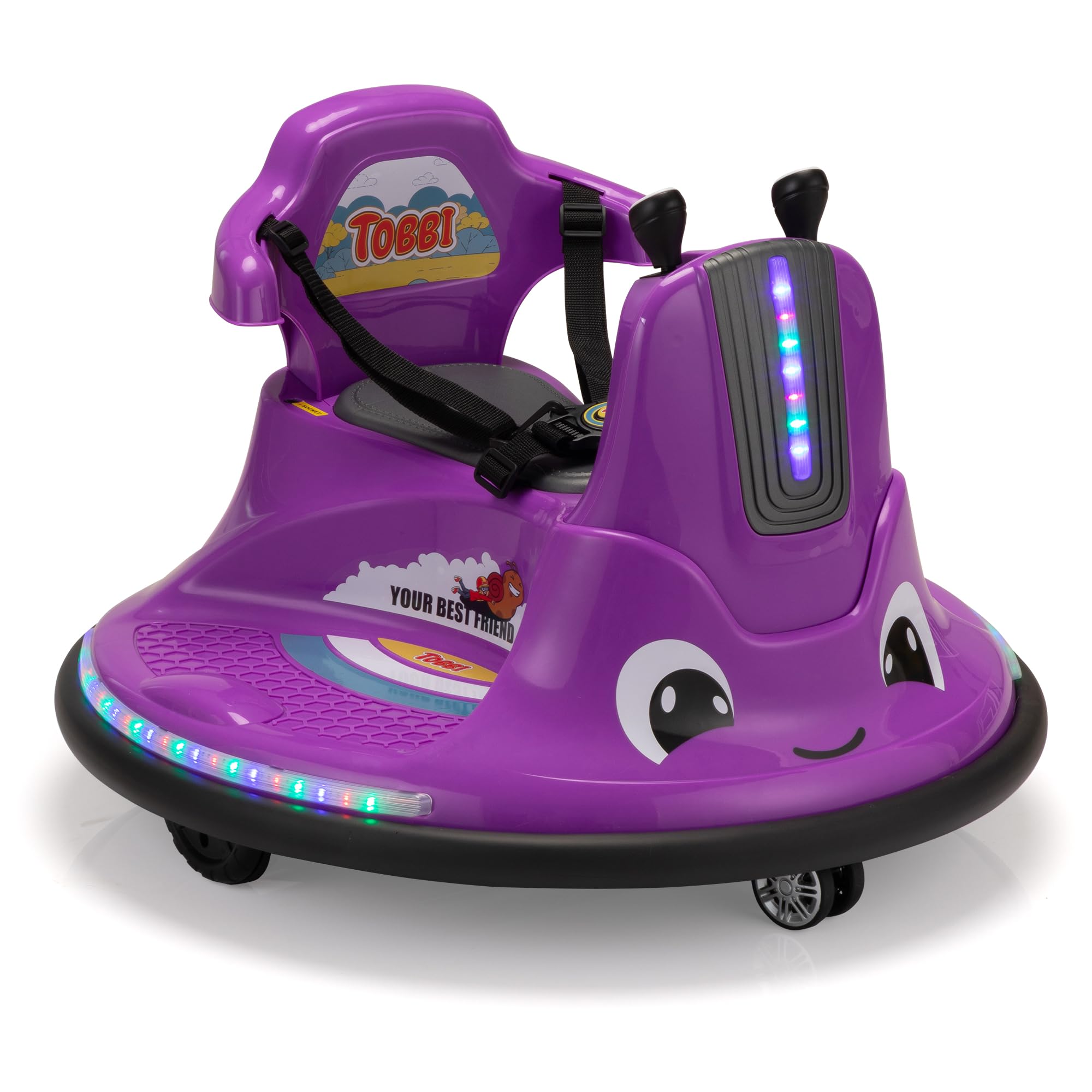 TOBBI Snail Bumper Car 12v Electric Ride on Toy Battery Powered Electric Vehicle with Remote Control/DIY Sticker/360 Degree Spin/LED Lights Gifts for Kids & Toddlers Age 3-9(Dark Purple)