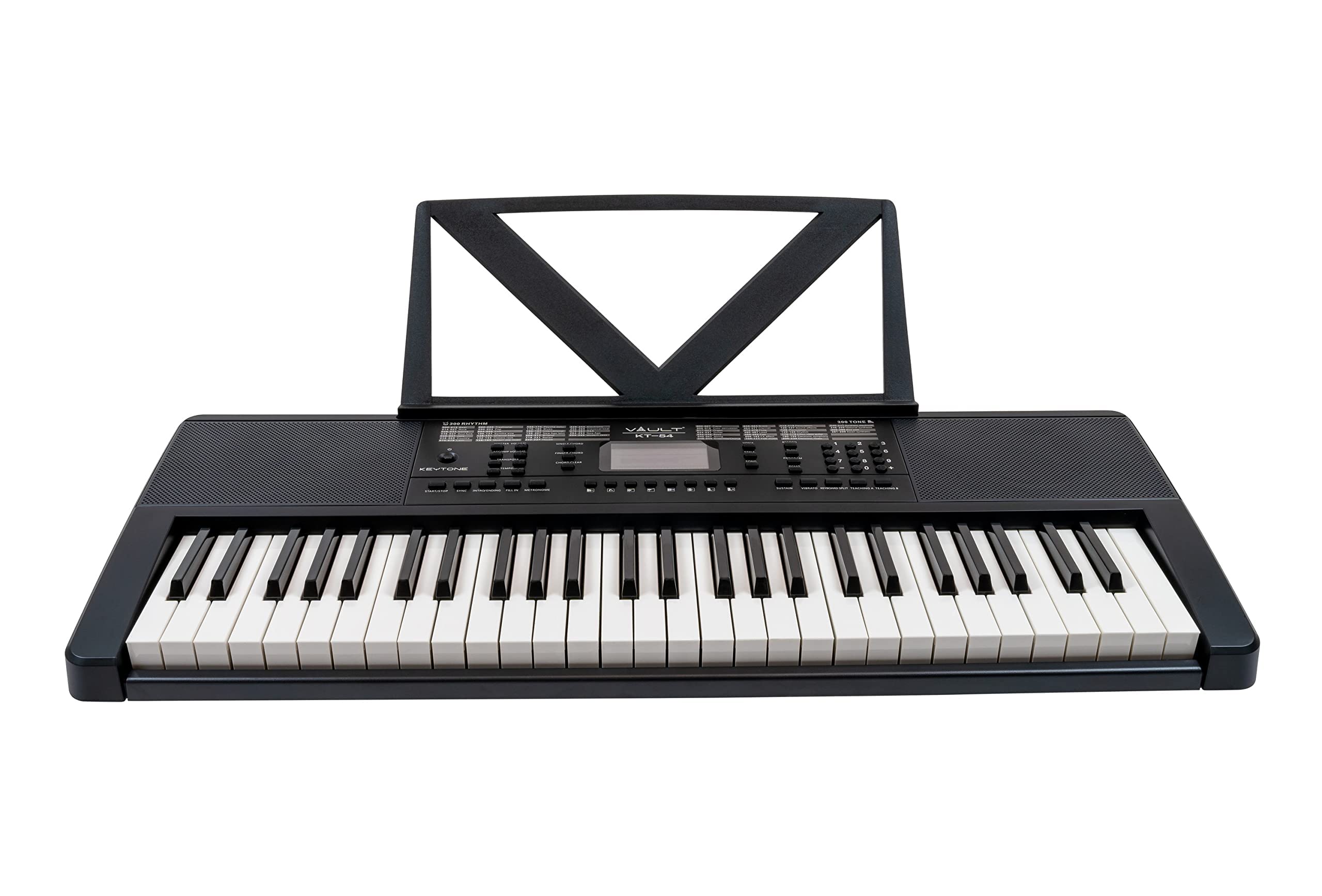 Vault KT-54 Keytone 54-Key Electronic Keyboard - Black Bundle with Adjustable Stand, Bench, Headphones, Keyboard Stickers, Austin Bazaar Instructional DVD, and Polishing Cloth