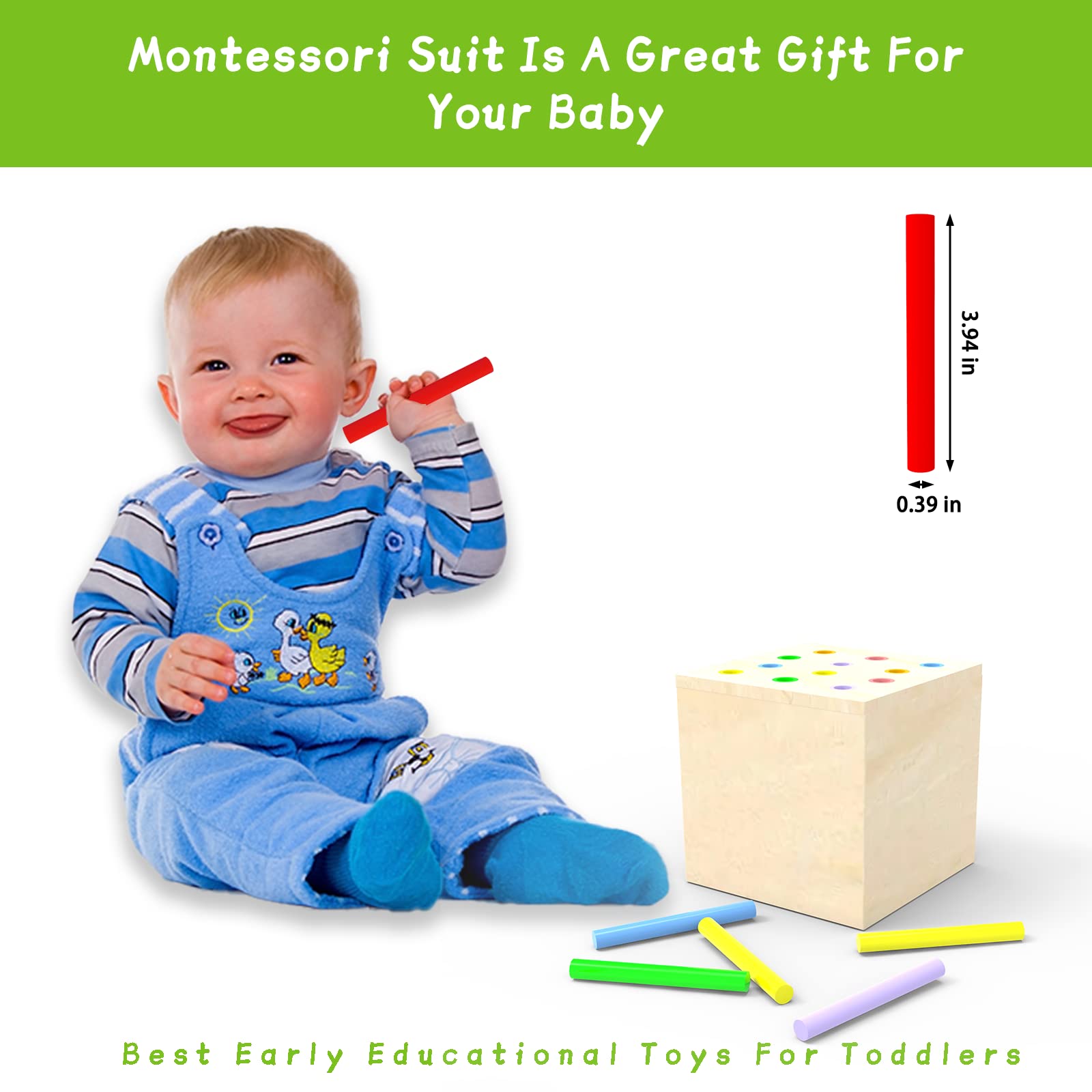 4-in-1 Montessori Wooden Toy for 1+ Year Old,Wooden Play Kit Kids Toy Box - Carrot Harvest Games, Infant Coin Box, Fine Motor Skills Toys and Cotton Swab Drop Game Box,Gift for Babies 6-12 Month