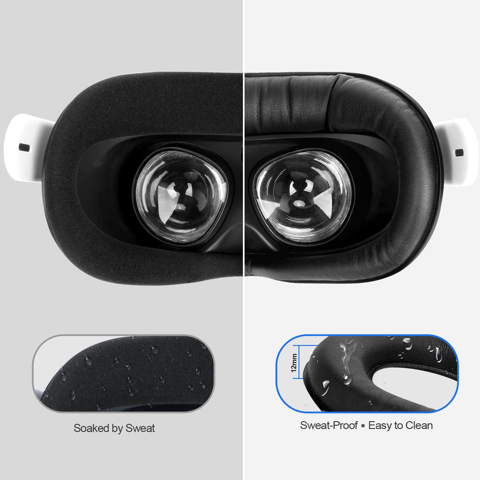 SUPERUS Facial Interface & Face Cover Pad for Oculus Quest 2, Sweat-Proof PU Foam Cushion - VR Accessories for Meta Quest 2, Compatible with Oculus Quest 2 Original Spacer