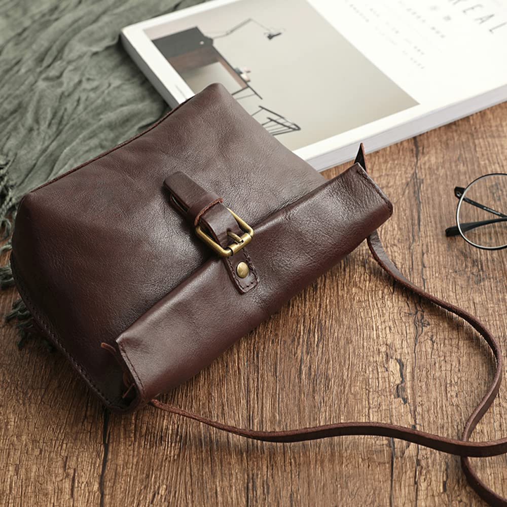 NIGEDU Genuine Leather Women Crossbody Bag Female Real Cow Leather Messenger Bags Small Handbag Retro Phone Purse (Burgundy)