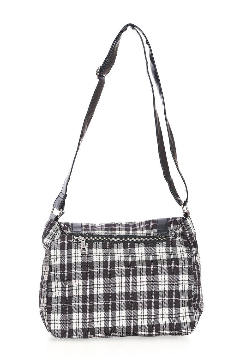 Punk Plaid Print Tartan Messenger Shoulder Bag Crossbody Handbag Women's Purse (Black/White)