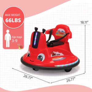 TOBBI 12V Kids Ride on Electric Bumper Snail Car with Remote Control/360 Degree Spin/DIY Sticker/LED Lights for Toddlers Age 3-9 (Red)