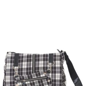 Punk Plaid Print Tartan Messenger Shoulder Bag Crossbody Handbag Women's Purse (Black/White)