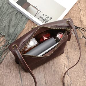 NIGEDU Genuine Leather Women Crossbody Bag Female Real Cow Leather Messenger Bags Small Handbag Retro Phone Purse (Burgundy)