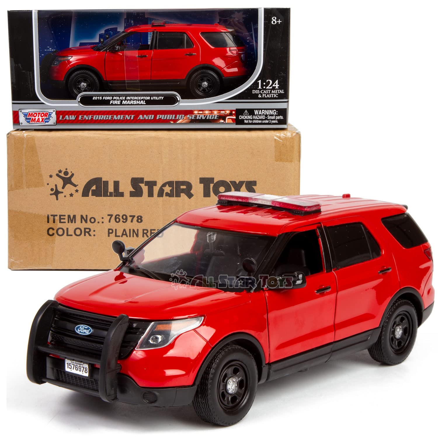 Motormax All Star Toys 1/24 Fire Department Diecast Model 2015 Ford Police Interceptor Utility Fire Marshal, Fire Chief Vehicle, Fire Truck Unmarked 76978 AST Exclusive