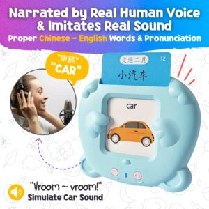 ZeenKind Chinese & English Talking Flash Cards with 510 Sight Words for Toddlers 2 3 4 5 6 Years Old, Learn Chinese for Kids, Audible Pocket Speech Early Learning Bilingual Flashcard Toys, 255 Cards