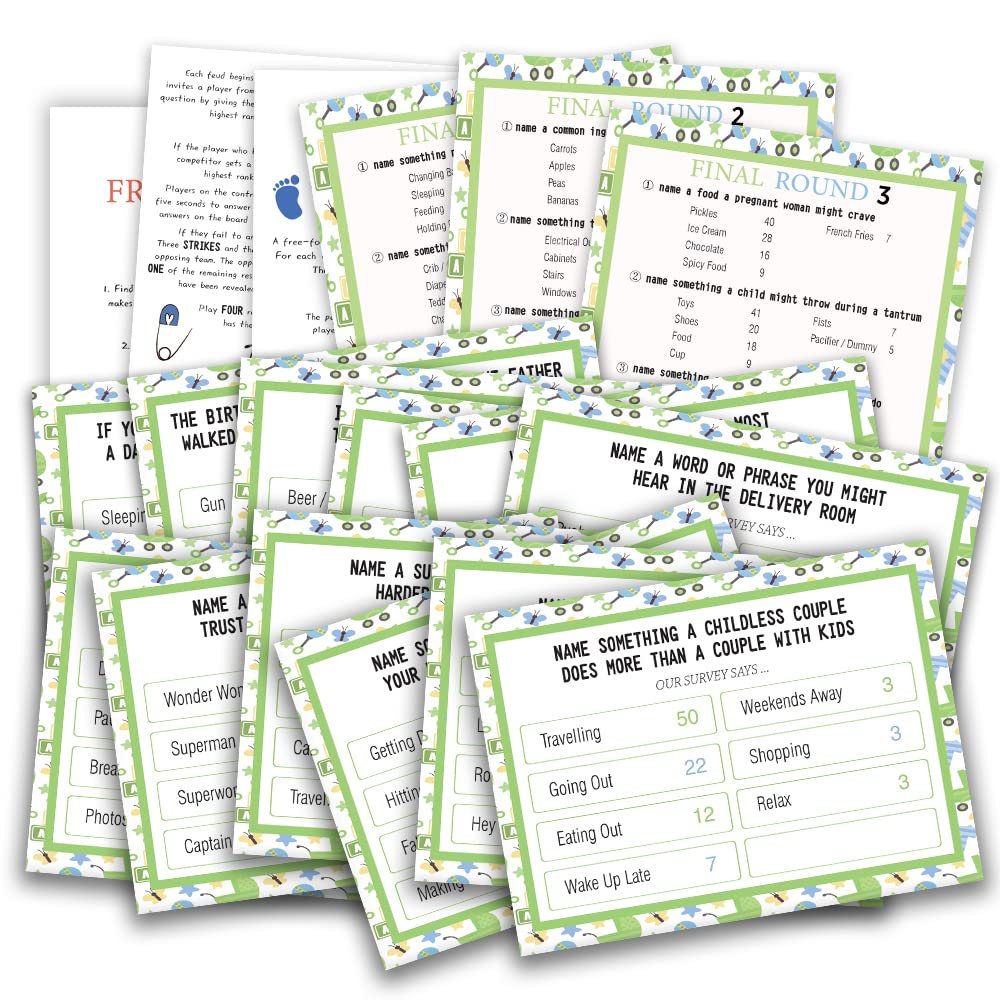 Baby Shower Friendly Feud Quiz, Family Feud Quiz, Baby Shower Game Night, Baby Shower Group Game, Mother to Be Party Game, Green Version-01