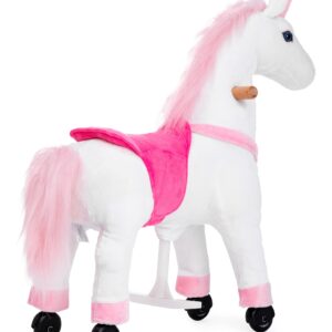 PONYEEHAW Ride on Unicorn Toys, Kids Ride on Horse Riding Horse Toys Ride on Toys for 3-5 Years Old, Premium Plush Animals Toys Walking Horse with Wheels 29.92" L x 9.84" W x 31.12" H