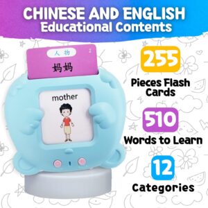 ZeenKind Chinese & English Talking Flash Cards with 510 Sight Words for Toddlers 2 3 4 5 6 Years Old, Learn Chinese for Kids, Audible Pocket Speech Early Learning Bilingual Flashcard Toys, 255 Cards