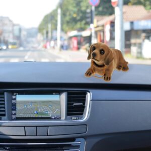 Nodding Heads Car Dog Shaking Head Dog Figurine Desktop Swing Dog Statue Bobbleheads Puppy Car Dashboard Dachshund for Home Office Car Decorations Bonsai Decor