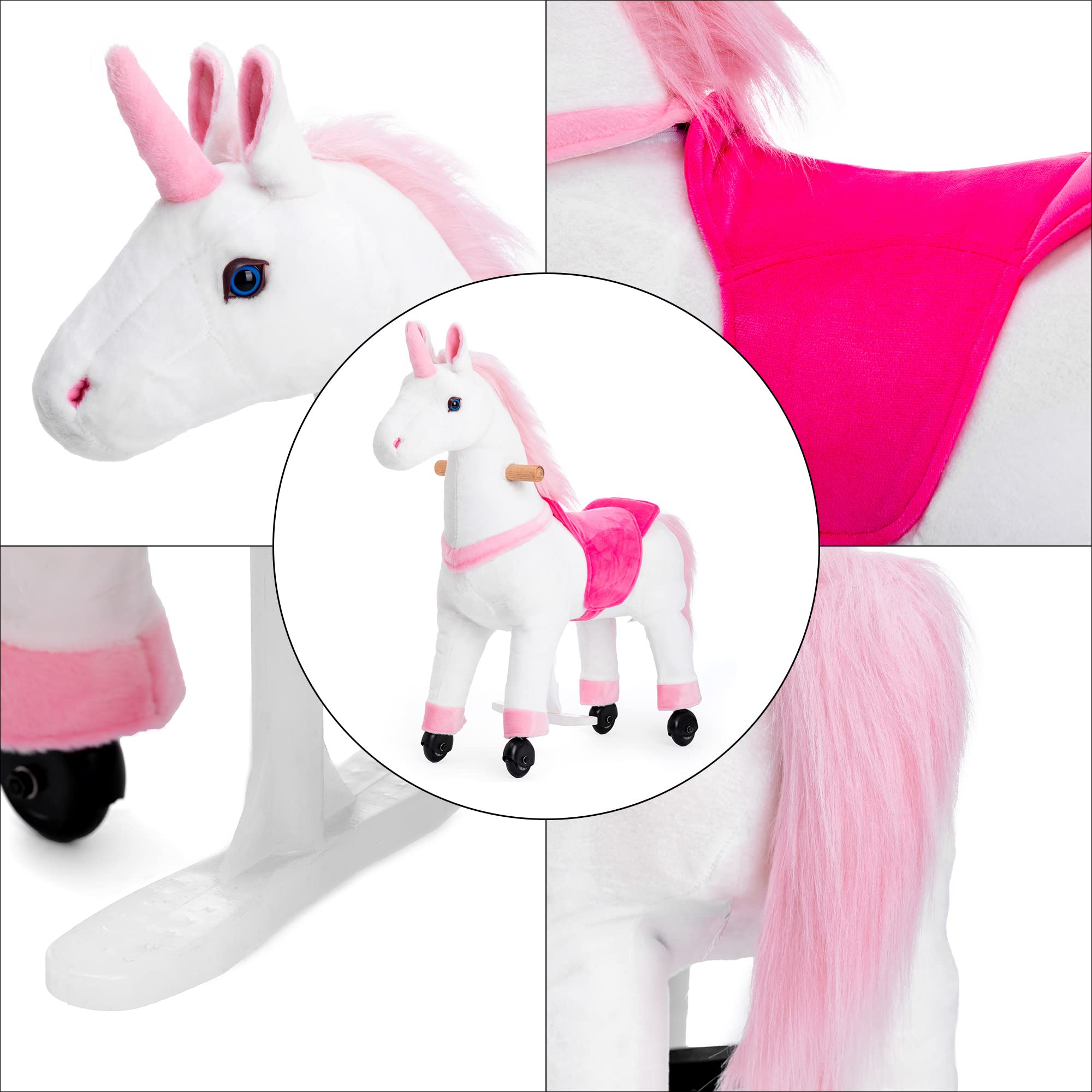 PONYEEHAW Ride on Unicorn Toys, Kids Ride on Horse Riding Horse Toys Ride on Toys for 3-5 Years Old, Premium Plush Animals Toys Walking Horse with Wheels 29.92" L x 9.84" W x 31.12" H