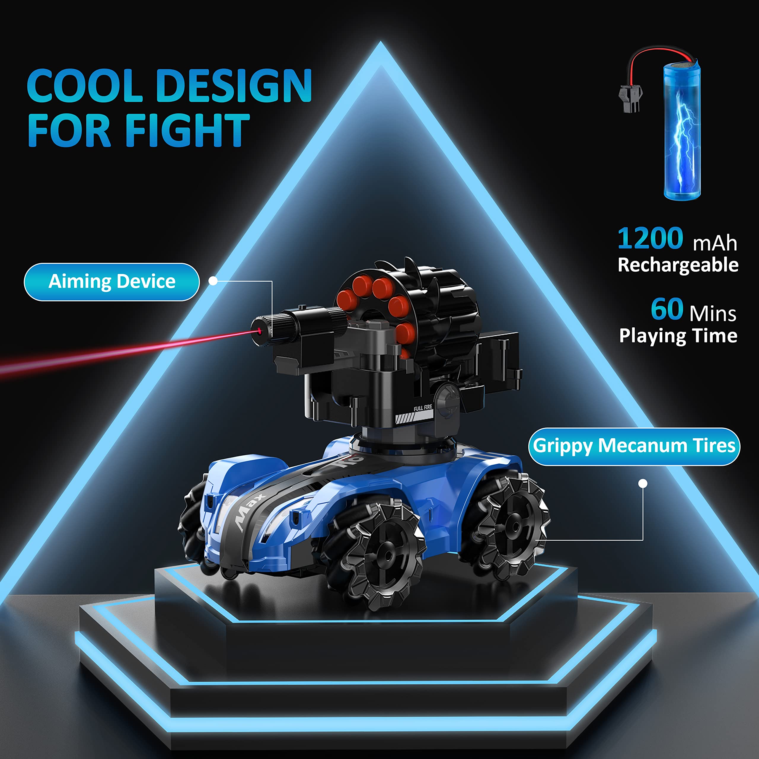 RC Tank Car,Rc Car That Shoot,2 Heads That Shoot Nerf Bullet (Foam Dart), Make Bubble, Remote Control Tank for Adult, 4WD Battle Stunt Car with 360°Rotating, LEDs, Music, Toy Gift for Boys 6+