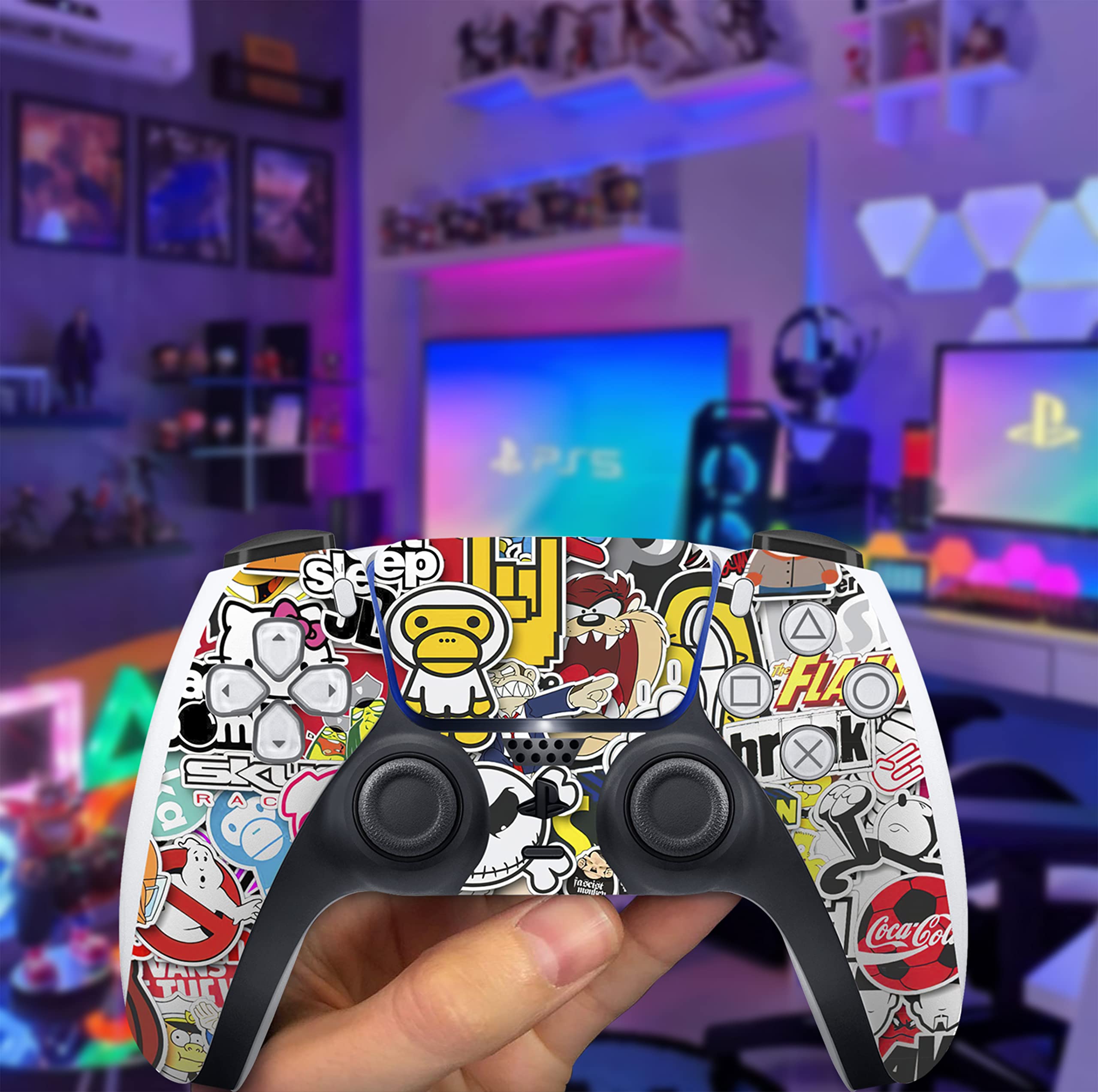 HK Studio Sticker Bomb Decal Sticker Skin Specific Cover for PS5 Disc Edition - Waterproof, No Bubble, Including 2 Controller Skins and Console Skin