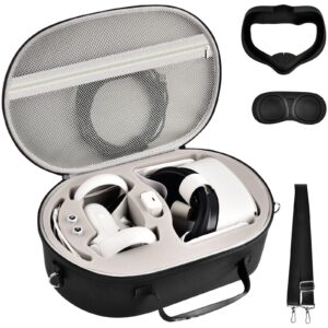 carrying case compatible with oculus quest 3/ quest 2 advanced all-in-one virtual reality headset. travel storage box for touch controllers. organizer bag with silicone face cover, lens protector