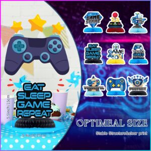 9 Pcs Video Game Honeycomb Centerpieces Video Game Birthday Table Decorations For Boys Blue Game Table Toppers 3D Gaming Party Decorations for Kids Boys Game Themed Birthday Baby Shower