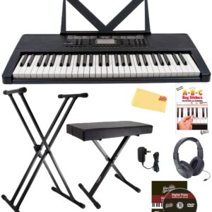 Vault KT-54 Keytone 54-Key Electronic Keyboard - Black Bundle with Adjustable Stand, Bench, Headphones, Keyboard Stickers, Austin Bazaar Instructional DVD, and Polishing Cloth