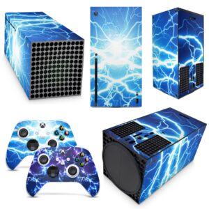 GNG Blue Electric Skins Compatible with Xbox Series X Console Decal Vinal Sticker + 2 Controller Set