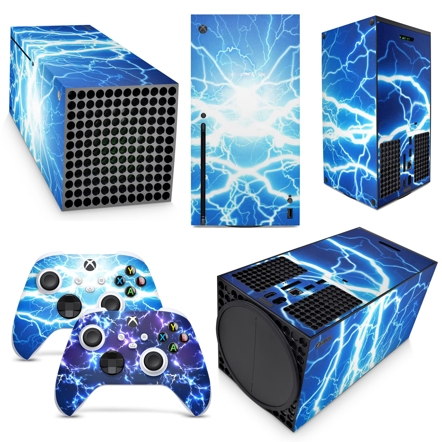 GNG Blue Electric Skins Compatible with Xbox Series X Console Decal Vinal Sticker + 2 Controller Set