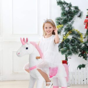 PONYEEHAW Ride on Unicorn Toys, Kids Ride on Horse Riding Horse Toys Ride on Toys for 3-5 Years Old, Premium Plush Animals Toys Walking Horse with Wheels 29.92" L x 9.84" W x 31.12" H