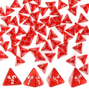 60pcs red four sided d4 dice for d&d trpg cup games, multi gem polyhedral triangular mini acrylic dice set suitable for board table rpg gaming theme parties gatherings bar gift for friends family