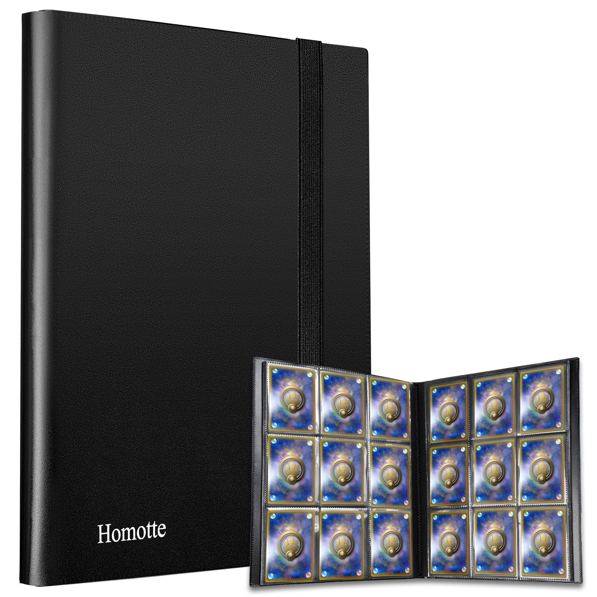 Homotte Trading Cards Binder, 9 Pocket Baseball Football Binder 360 Side Loading Trading Card Holder, Standard Size Card Organize Album for Sports TCG(BLACK)