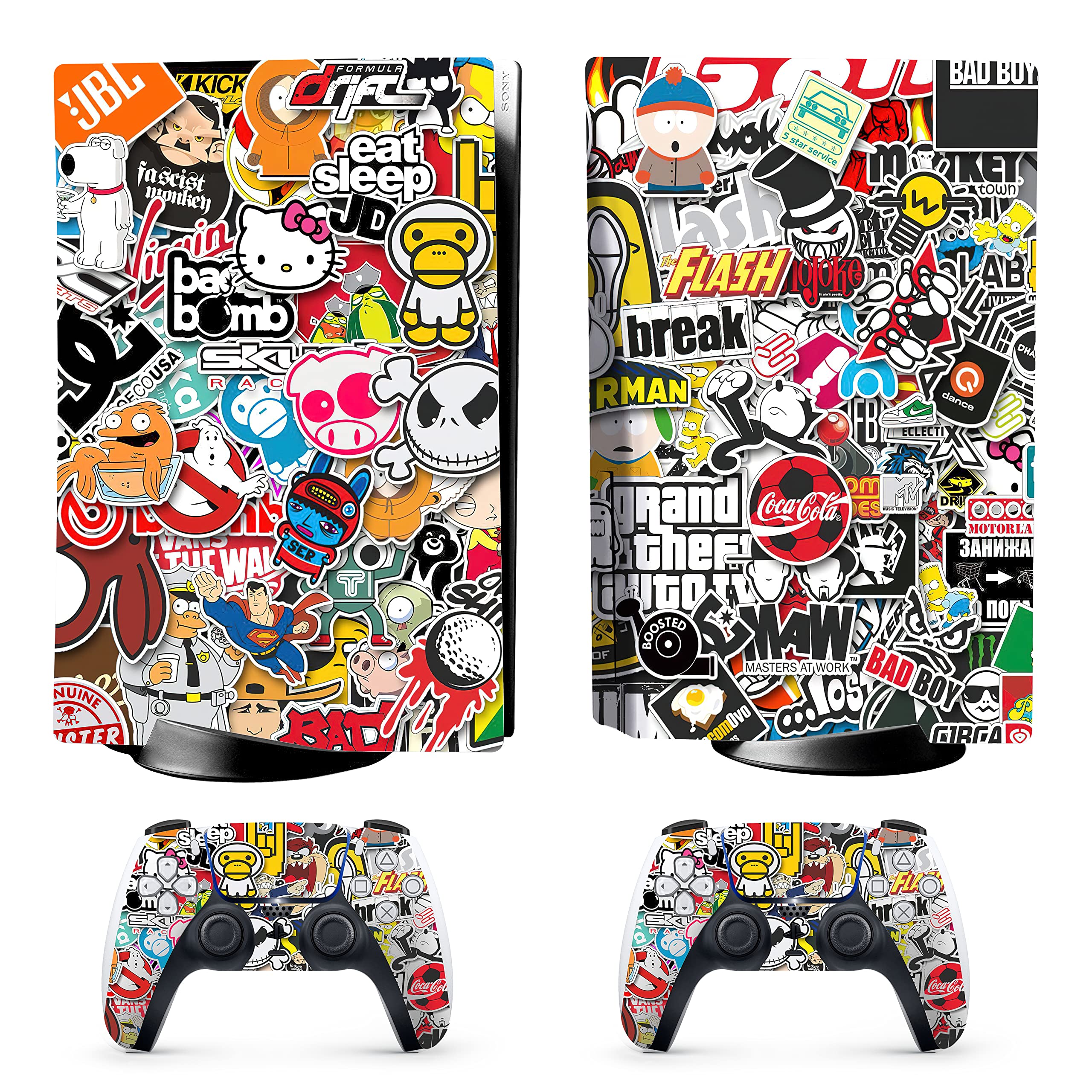 HK Studio Sticker Bomb Decal Sticker Skin Specific Cover for PS5 Disc Edition - Waterproof, No Bubble, Including 2 Controller Skins and Console Skin