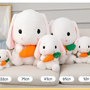 HOUPU Soft Toy - Sitting Lop Eared Rabbit, Easter White Rabbit Stuffed Bunny Animal with Carrot Soft Lovely Realistic Long-Eared Standing Pink Plush Toys (White-Four Leaf,8.6in/22cm)