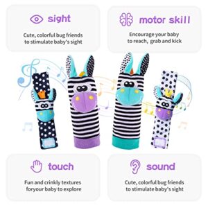 Koty Baby Wrist Rattles Foot Finder Toys Set, Toddler Rattle Sock, Arm Hand Bracelet, Feet Leg Ankle Socks, Gift for Newborn Infant Babies Boy Girl Bebe(Morandi Donkey)