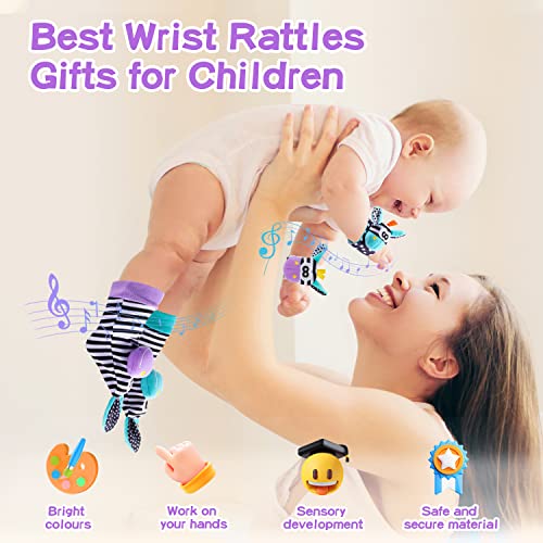 Koty Baby Wrist Rattles Foot Finder Toys Set, Toddler Rattle Sock, Arm Hand Bracelet, Feet Leg Ankle Socks, Gift for Newborn Infant Babies Boy Girl Bebe(Morandi Donkey)