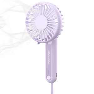 coolfor handheld fan,usb rechargeable mini fan with 2000mah battery operated small fan with 3 adjustable speeds,180°rotation foldable fan for office desktop picnic shopping and travel(purple)