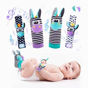 koty baby wrist rattles foot finder toys set, toddler rattle sock, arm hand bracelet, feet leg ankle socks, gift for newborn infant babies boy girl bebe(morandi donkey)