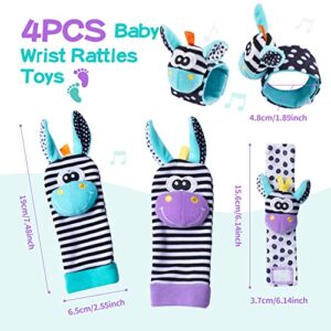 Koty Baby Wrist Rattles Foot Finder Toys Set, Toddler Rattle Sock, Arm Hand Bracelet, Feet Leg Ankle Socks, Gift for Newborn Infant Babies Boy Girl Bebe(Morandi Donkey)