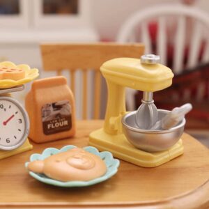 Miniature Dollhouse Kitchen Set 1:12 Decoration Waffle Maker Toaster Scale Stand Mixer Flour 10PCS Modern Mini House Furniture Accessories Kit Pretend Play (Yellow)