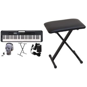 Casio CT-S300 61-Key Premium Keyboard Pack with Stand, Headphones & Power Supply + Casio ARBENCH X-Style Adjustable Padded Folding Keyboard Bench