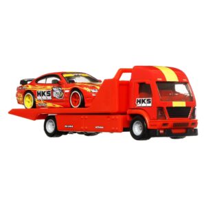 Hot Wheels Team Transport Fleet Flyer & Nissan Silvia S15, Celebrates Racing Experience & Car Culture, Premium Vehicles, 1:64 Scale Car & Transport, Gift for Race Fans & Toy Car Collectors