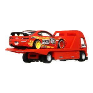 Hot Wheels Team Transport Fleet Flyer & Nissan Silvia S15, Celebrates Racing Experience & Car Culture, Premium Vehicles, 1:64 Scale Car & Transport, Gift for Race Fans & Toy Car Collectors