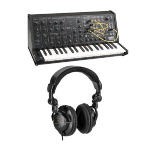 korg ms-20 mini monophonic analog synthesizer, 2 oscillators, 37 mini-keys with h&a studio monitor headphones