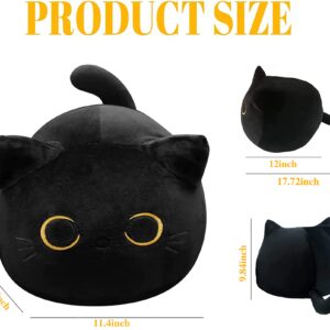 CHNBF 3D Black Cat Plush Toy, 17.7" Black Cat Pillow, Animal Soft Plush Pillow Baby Plush Toy Cat Shape Design Cute Cat Waist Cushion, As Birthday, Halloween, Christmas Decoration