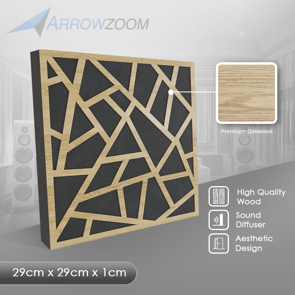 Arrowzoom 4 Diffuse PRO Acoustic Wooden Panel Absorb Sound Recording Studio High-Density Noise Reduction Fire Retardant Euroclass E NRC 0.64 up to 5000Hz Scattering Range 12 X 12 X 2 IN SD1247