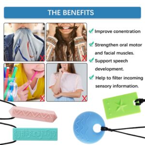 Sensory Chew Necklaces for Kids - 4 Pack Silicone Chewy Necklaces for ADHD, Autism, Biting and Oral Motor Needs