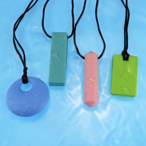 Sensory Chew Necklaces for Kids - 4 Pack Silicone Chewy Necklaces for ADHD, Autism, Biting and Oral Motor Needs