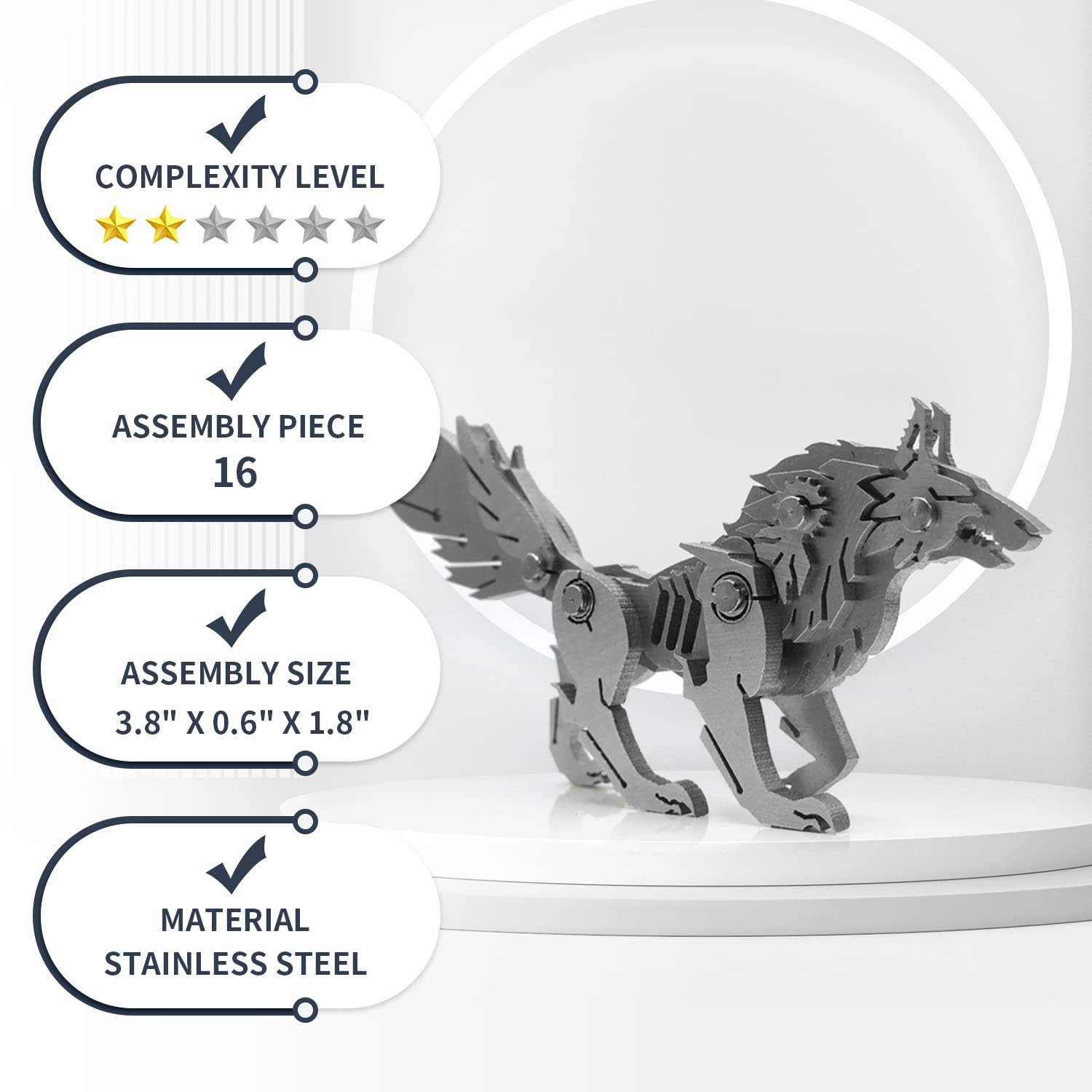 Microworld 3D Metal Puzzle, Mechanical Wolf 3D Metal Model Kits, Steel Warcraft Collection DIY Animal Brain Teasers Simple 3D Puzzles Home Decor Art Craft Gifts Toys for Adult Teens