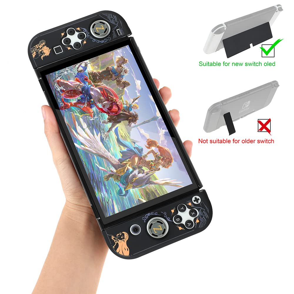 Dockable Protective Case Compatible with Switch OLED 2021, Hard Shell Case Cover for Switch OLED 7 Inch and Joy-Con Controllers with 4 Thumb Grips,Zelda Switch OLED Carrying Case (Zelda)